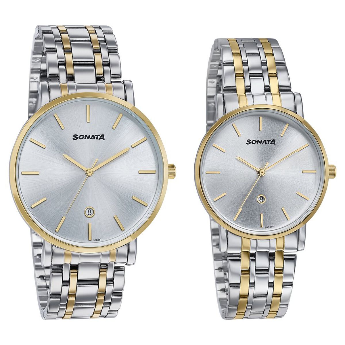 Sonata Wedding Edit Quartz Analog with Date Silver Dial Stainless Steel Strap Watch For Pair 3