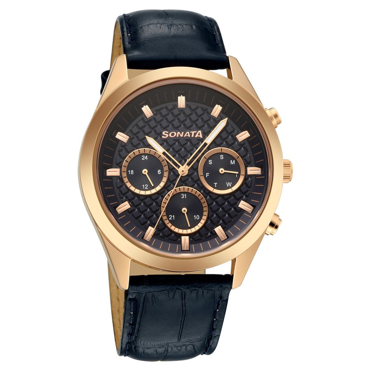 Sonata Multifunction Blue Dial Blue Leather Strap Watch For Men 2