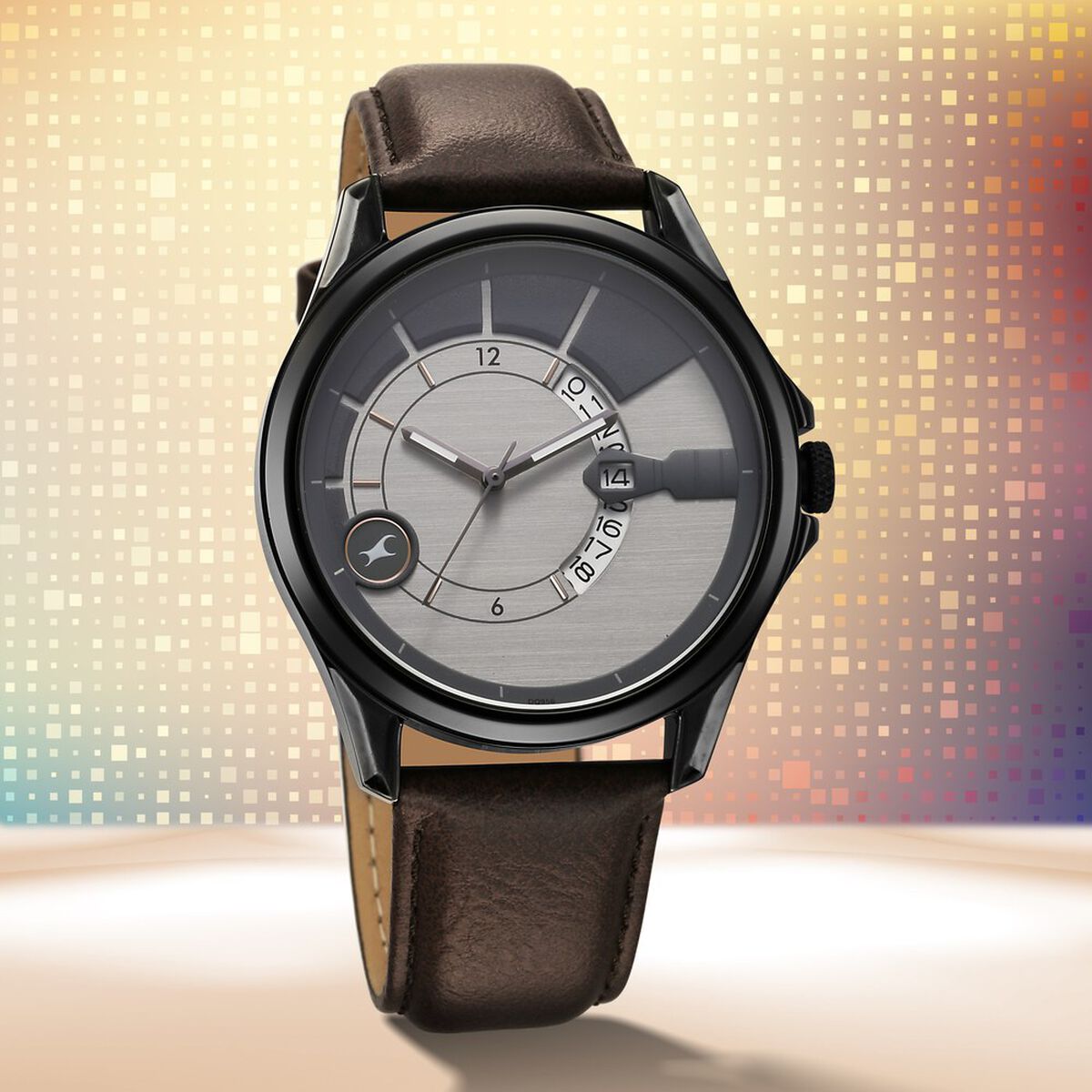 Fastrack Groove Quartz Analog with Date Two Toned Dial Brown Leather Strap Watch For Guys 1