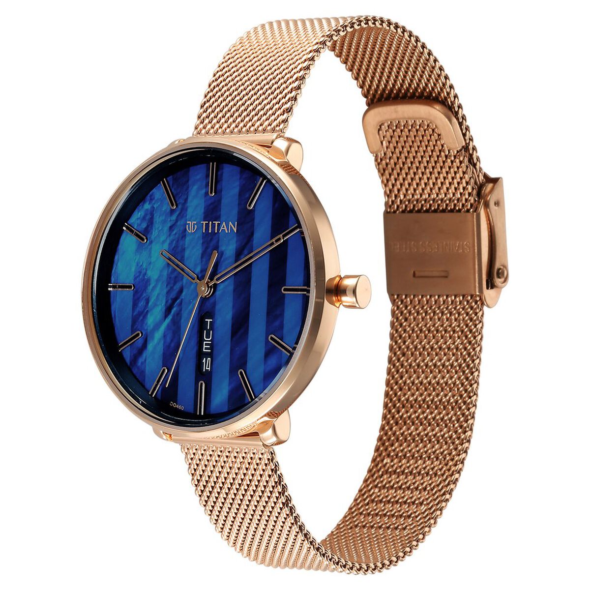Titan Neo Analog with Day and Date Mother Of Pearl Dial Rose Gold Color Stainless Steel Strap Watch For Women 3