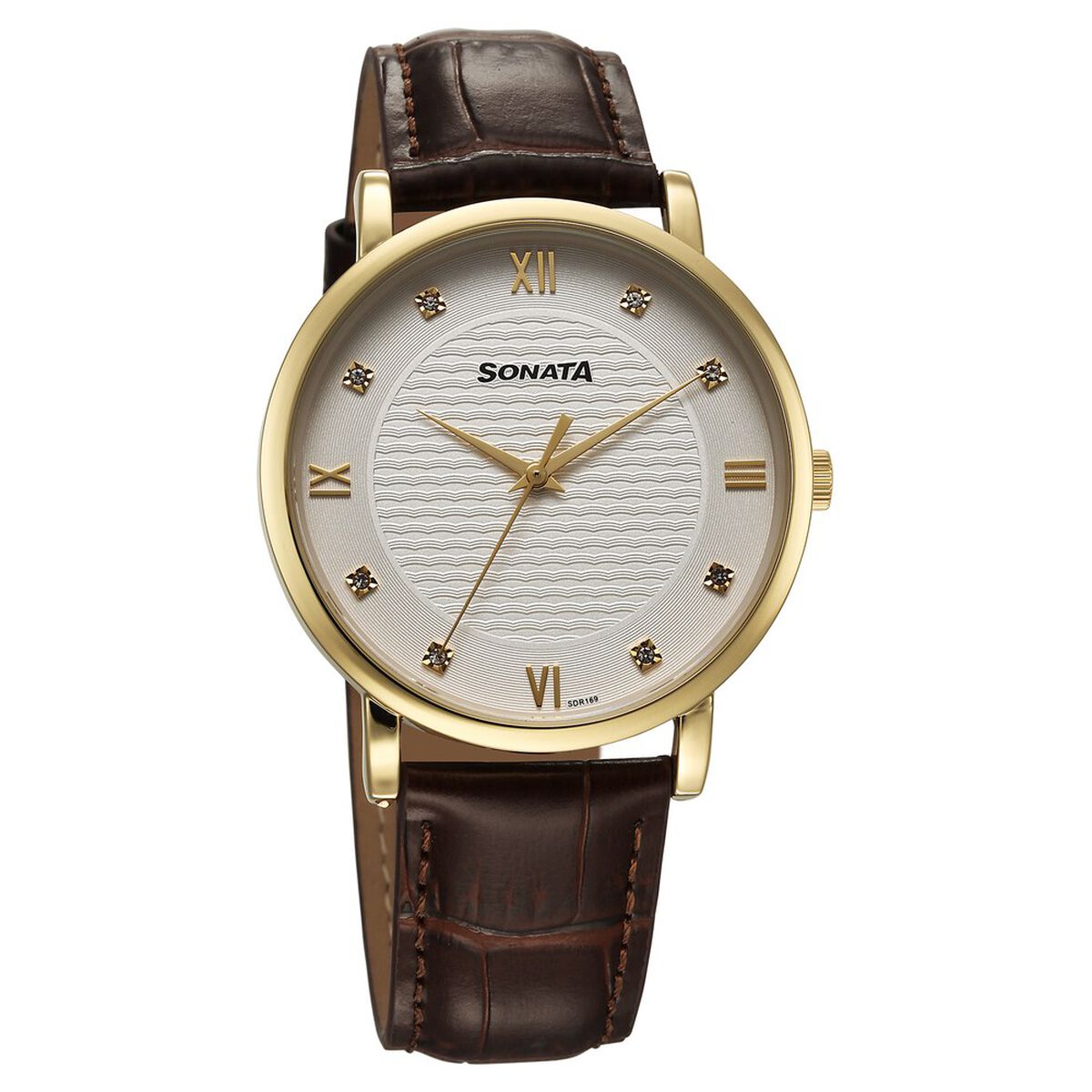 Sonata Wedding Quartz Analog Off White Dial Leather Strap Watch For Men 1