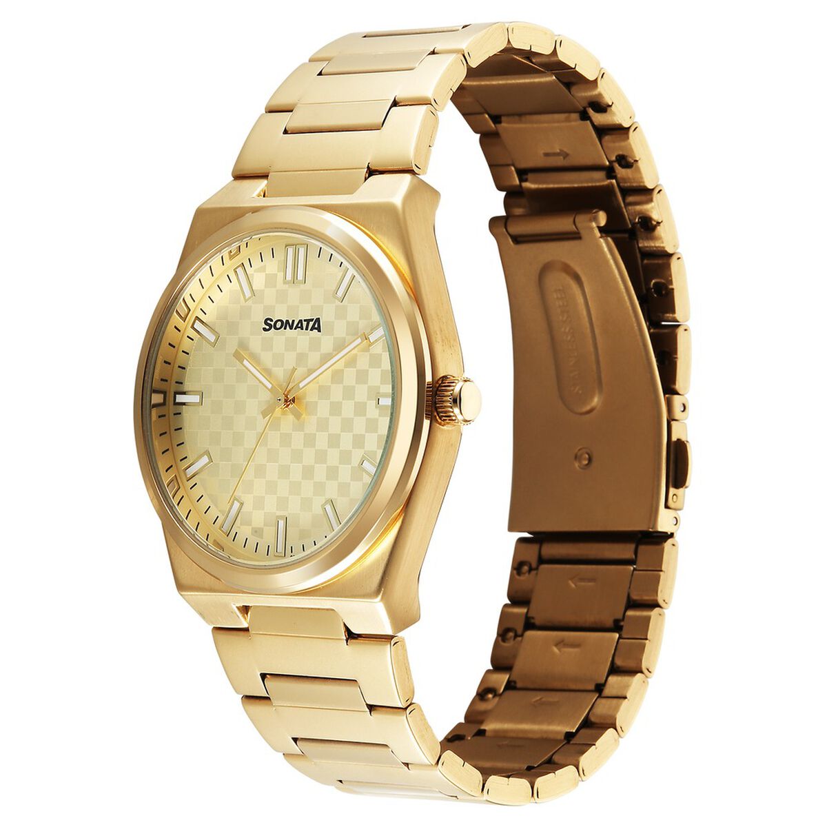 Sonata Festive Quartz Analog Golden Dial Metal Strap Watch For Men 2