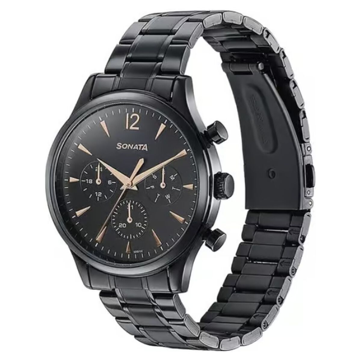 Sonata Wedding Edit Quartz Multifunction Black Dial Stainless Steel Strap Watch For Men 3