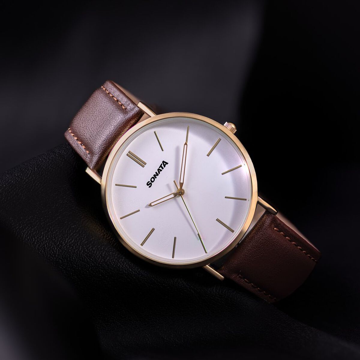 Sonata Quartz Analog White Dial Brown Leather Strap Watch For Men 1