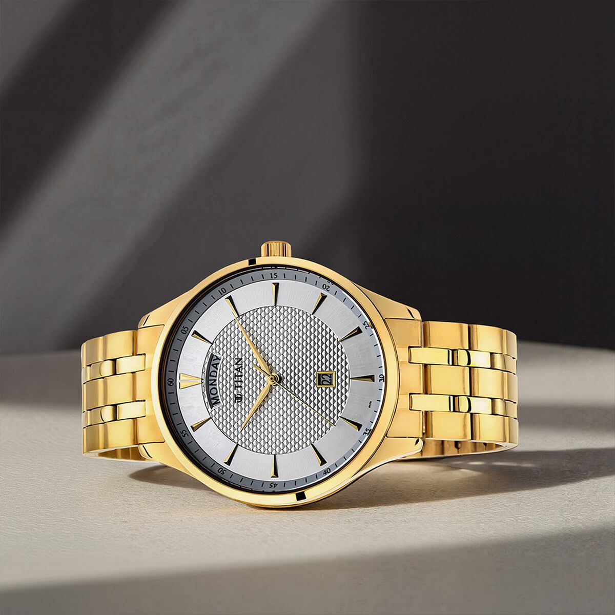 Titan Quartz Analog with Day and Date White Dial Stainless Steel Strap Watch for Men 1