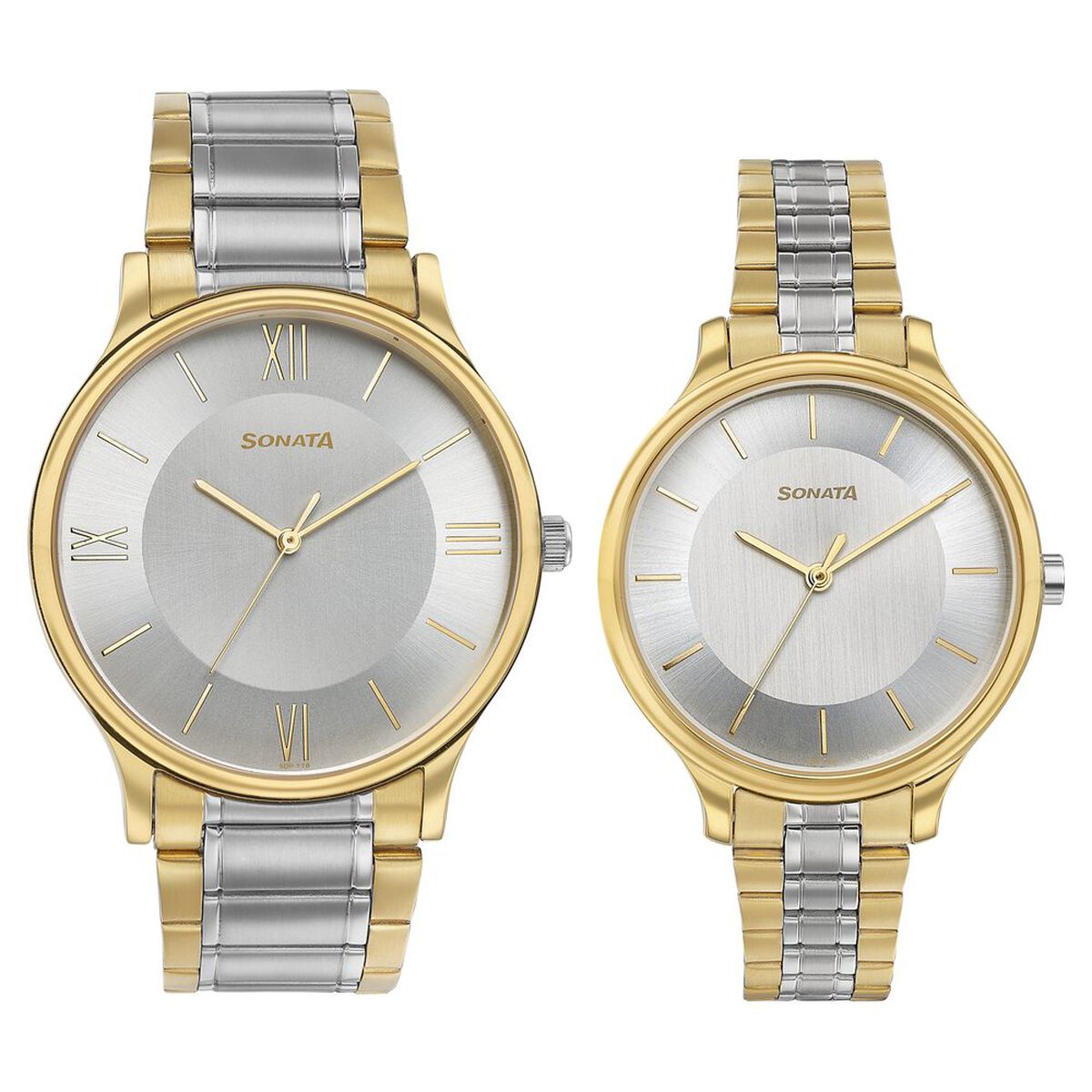 Sonata Modern Bandhan Quartz Analog Silver Dial Stainless Steel Strap Watch for Couple 1