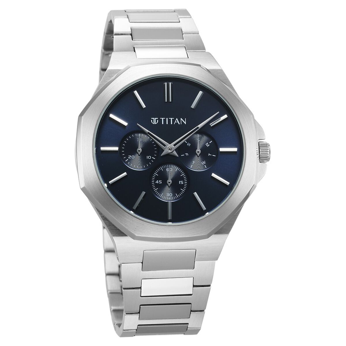 Titan Classic Slim Multifunction Quartz Multifunction Blue Dial Stainless Steel Strap Watch For Men 2