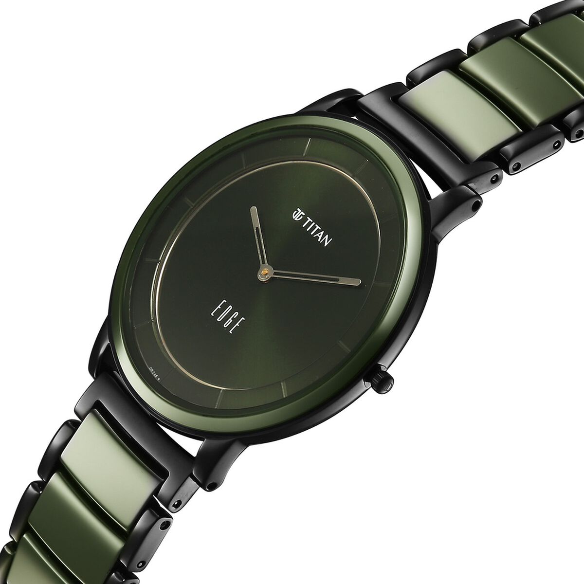 Titan Edge Melange Slim Steel & Ceramic Strap Green Dial Analog Watch For Men 4