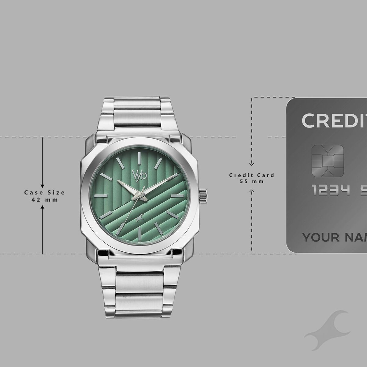Vyb Challenger By Fastrack Quartz Analog Green Dial Silver Stainless Steel Strap Watch For Guys 4