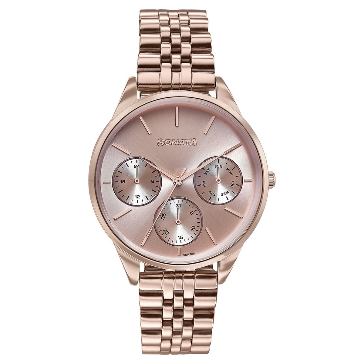 Sonata Wedding Edit Quartz Multifunction Pink Dial Stainless Steel Strap Watch For Women 1