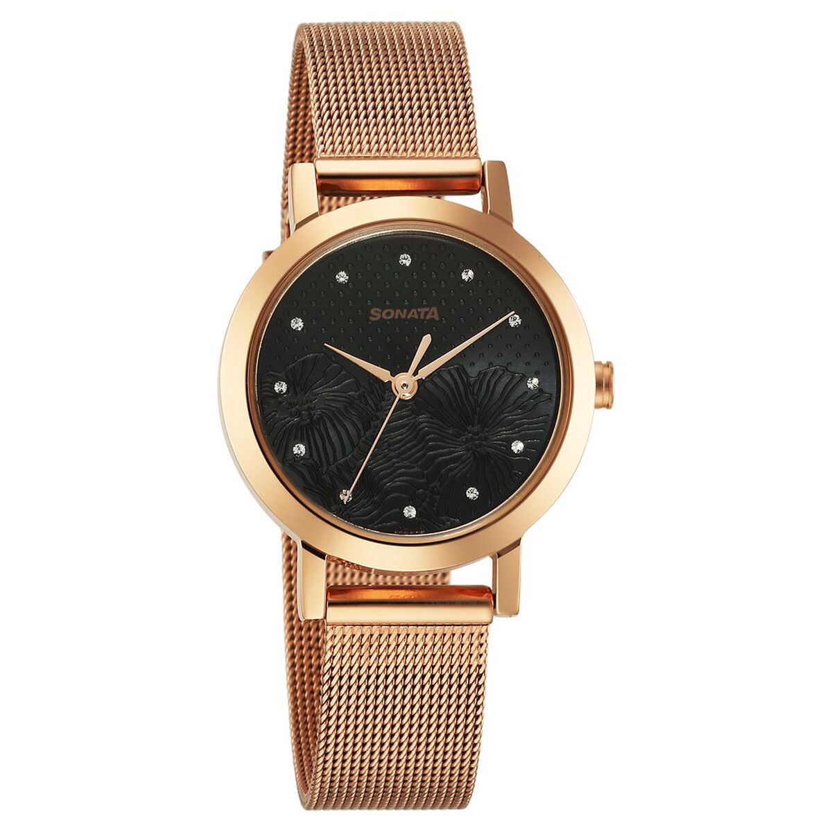 Sonata Quartz Analog Black Stainless Steel Strap for Women 1