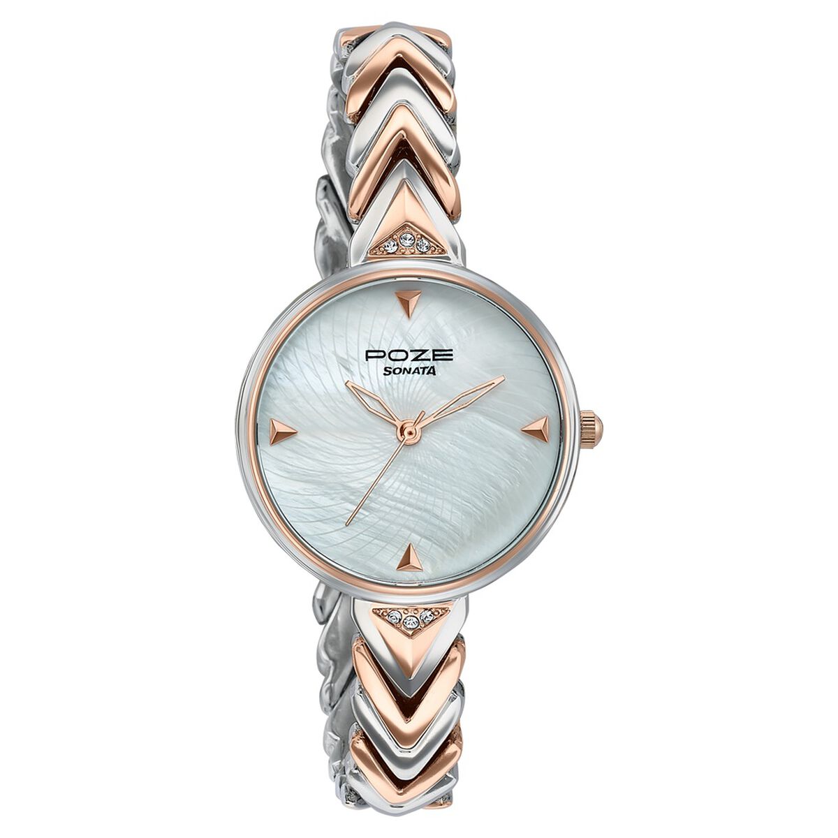 Poze By Sonata Quartz Analog Mother of Pearl Dial Two Toned Metal Strap Watch For Women 3