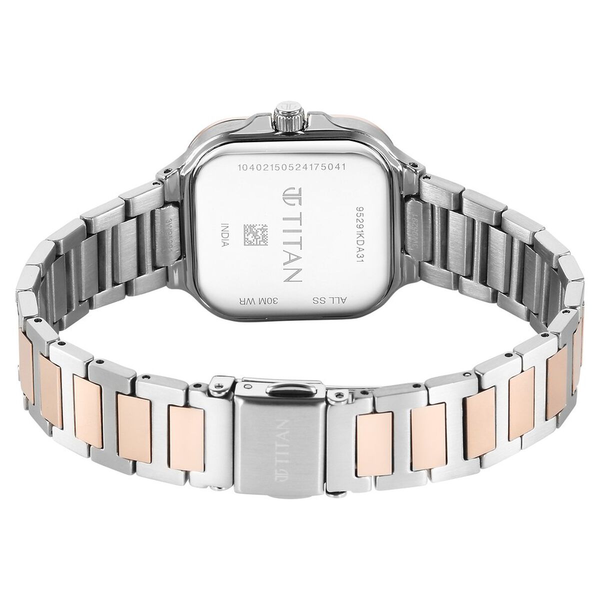 Titan Slim Square Quartz Analog with Date Silver Dial With Two Toned Color Stainless Steel Strap Watch For Women 5