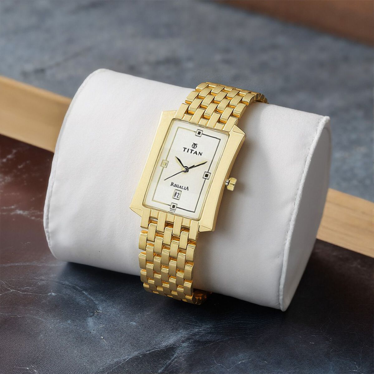 Titan Rectangle White Dial Analog with Date Stainless Steel Strap Watch for Men 1
