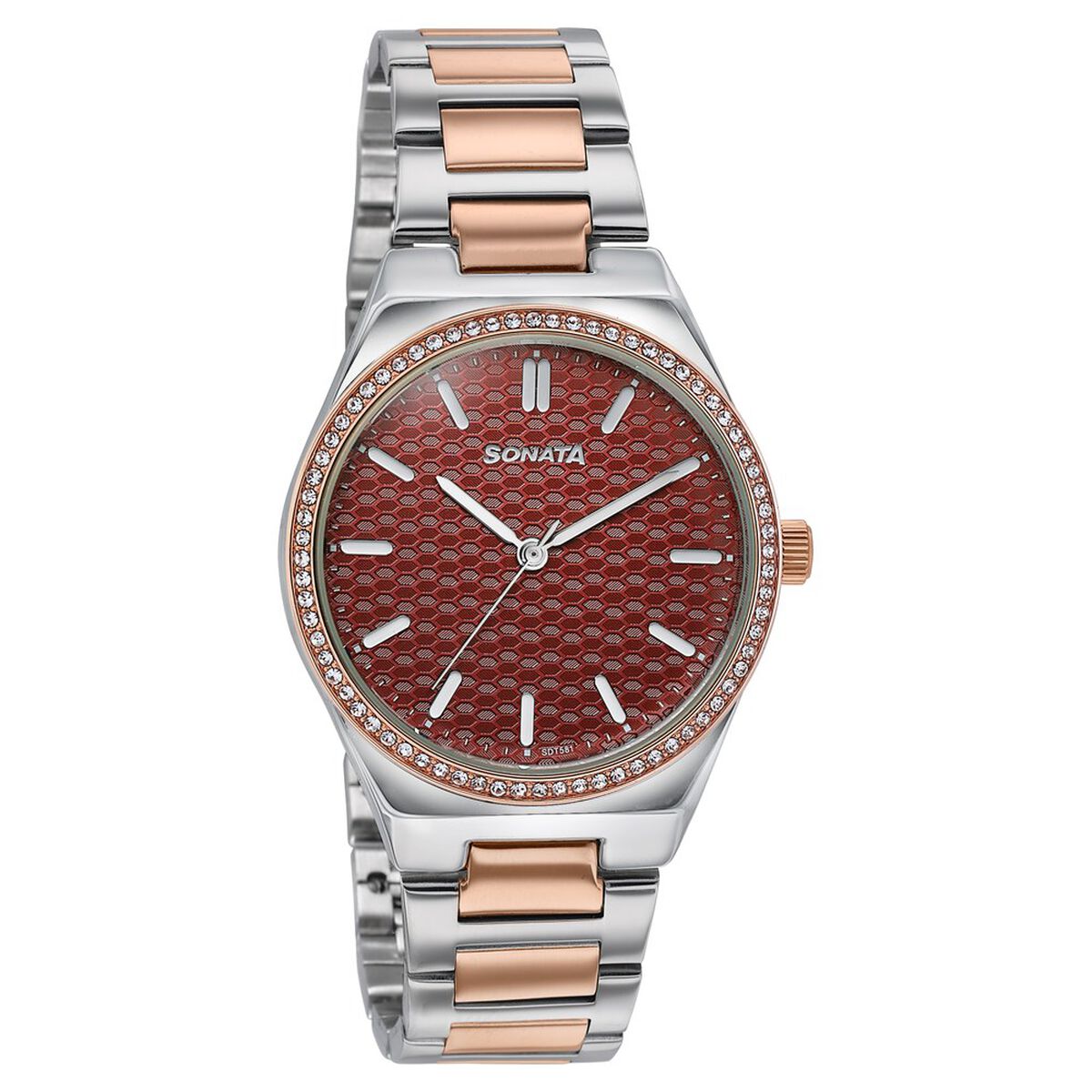 Sonata Jashn Quartz Analog Maroon Dial Two Toned Metal Strap Watch For Women 2