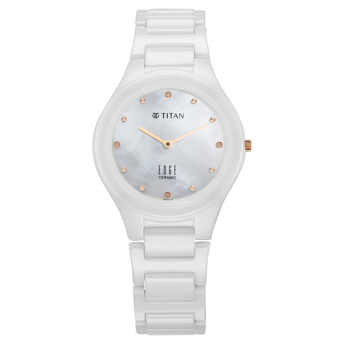 Titan Edge Ceramic Quartz in Arctic White with Diamonds and Rich Mother Of Pearl Dial Watch for Women 1