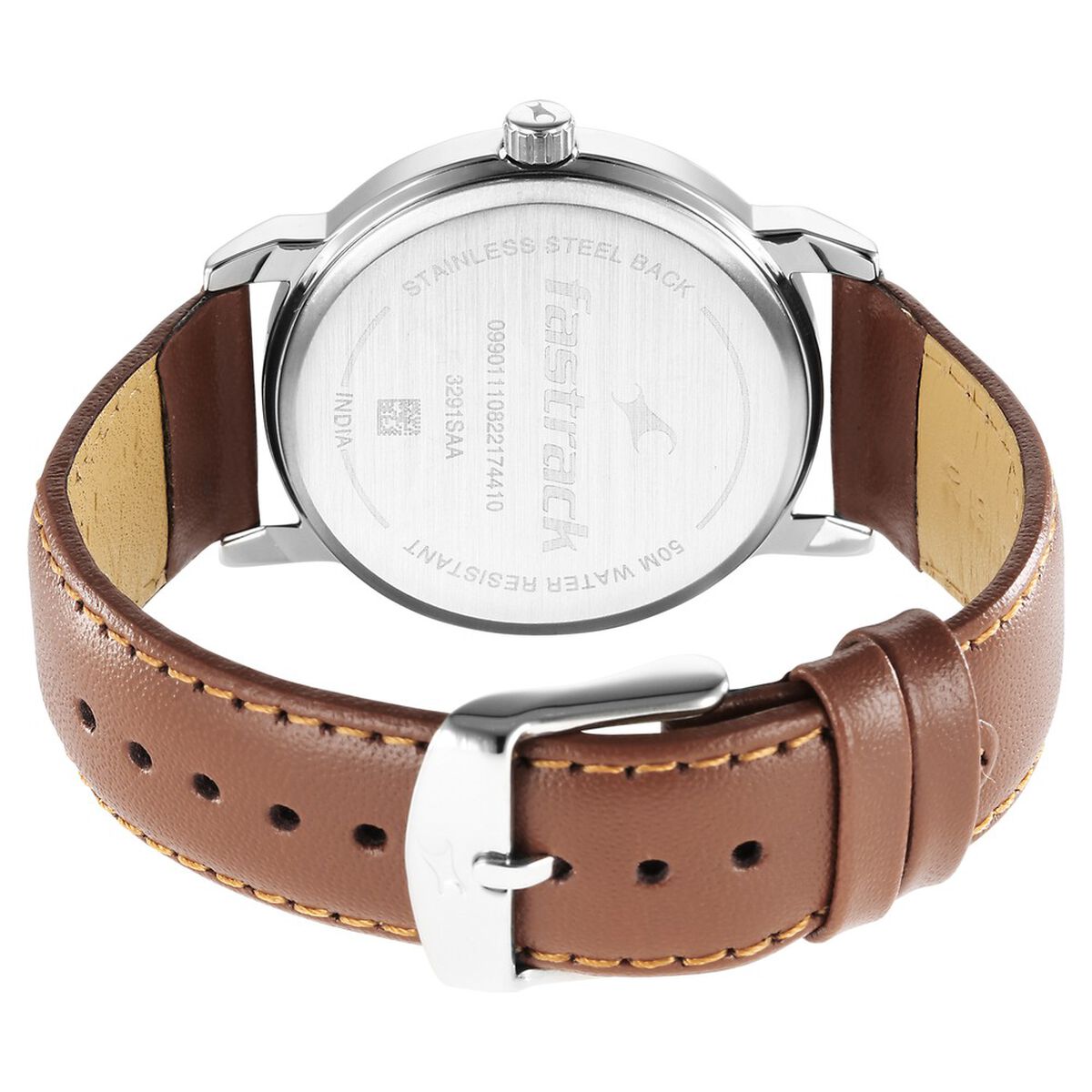 Fastrack Stunners Quartz Analog Silver Dial Leather Strap Watch for Guys 5