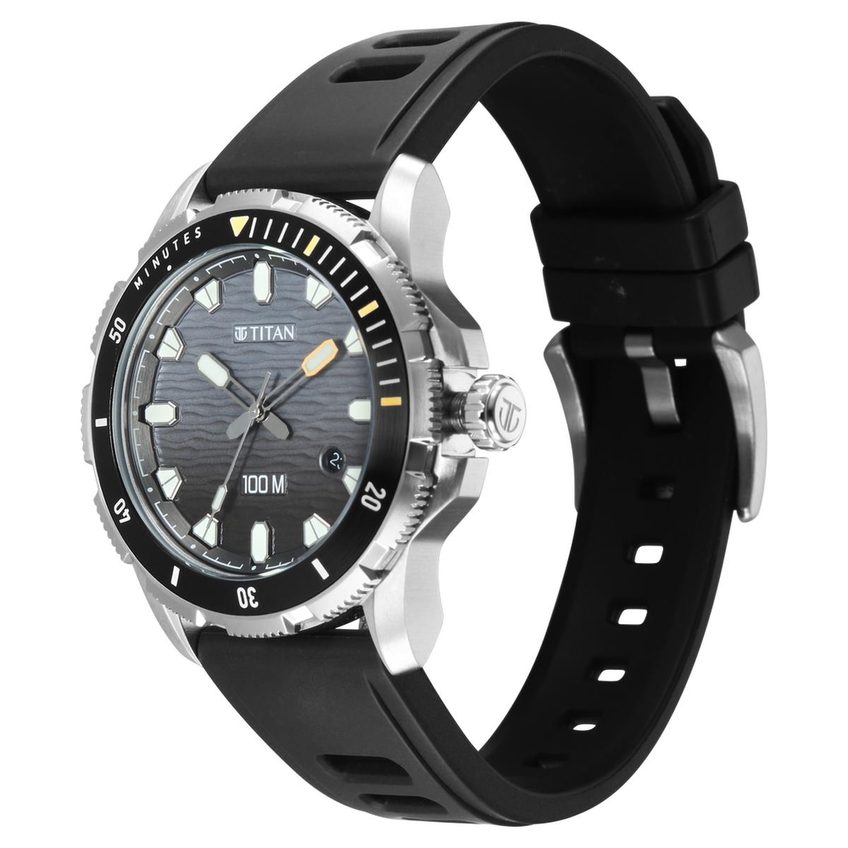 Titan Zero Hour Diver's 100m Analog with Black Dial Black FKM Strap Watch for Men 3