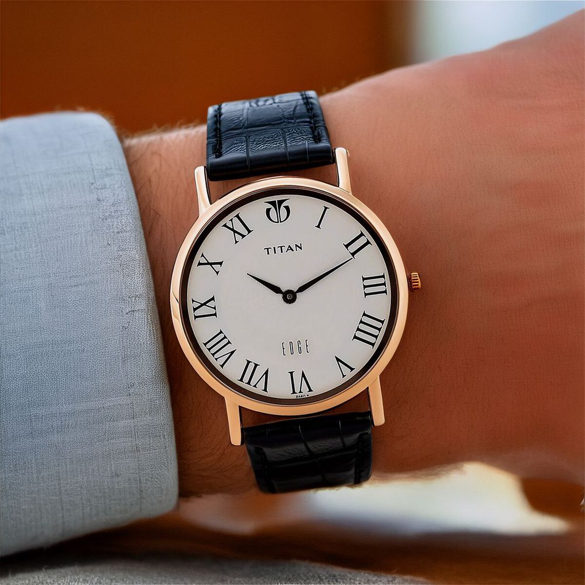 Titan Edge Quartz Analog White Dial Black Leather Strap Watch For Men 4