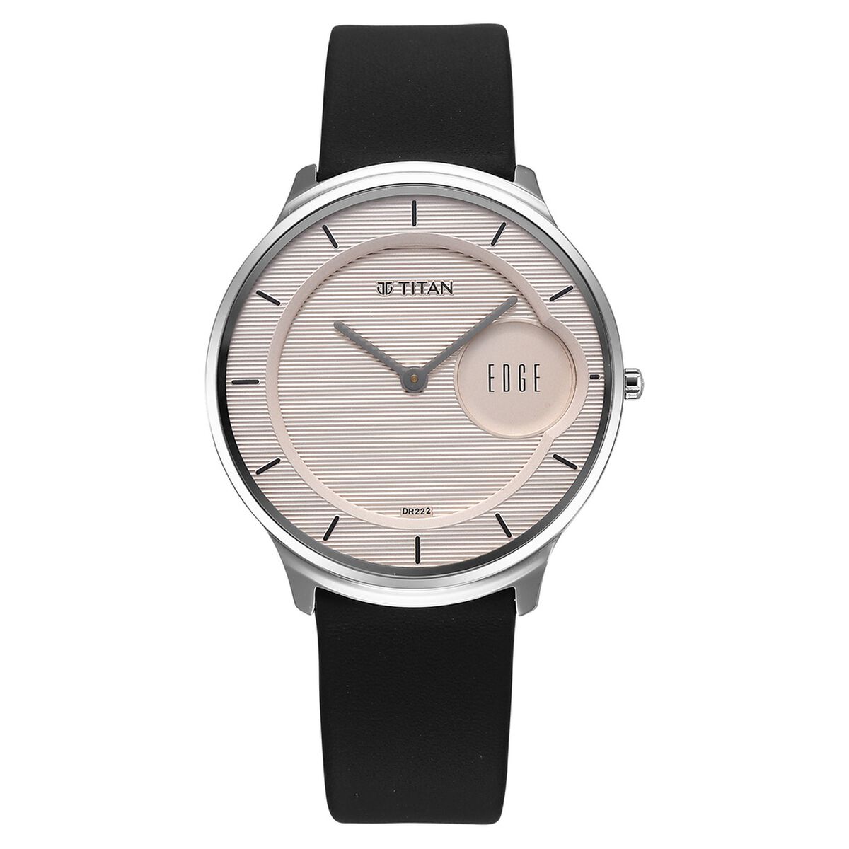 Titan Edge Murals Quartz Analog Pink Dial Black Leather Strap Watch For Men 1