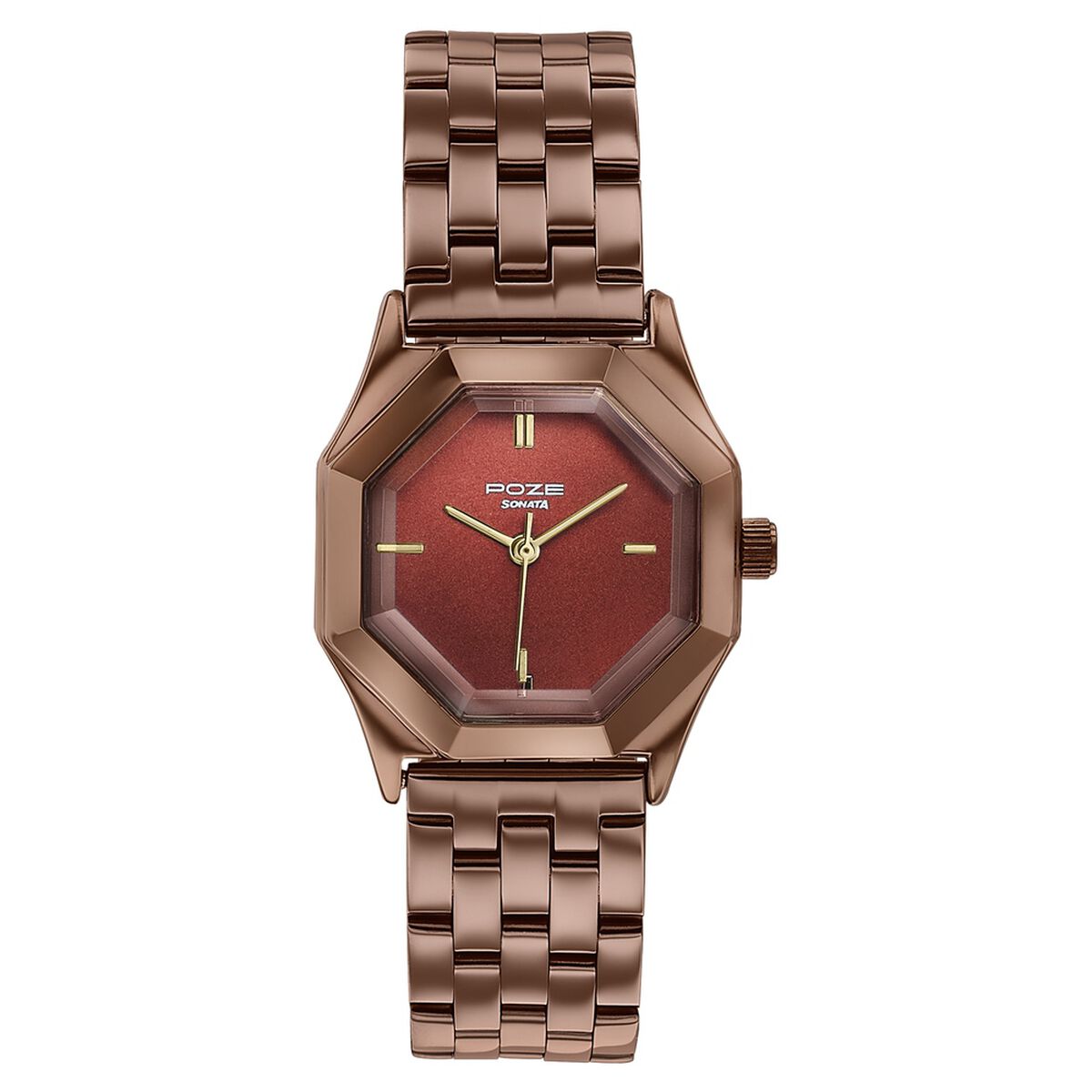 Poze By Sonata Quartz Analog Brown Dial Brown Metal Strap Watch For Women 2
