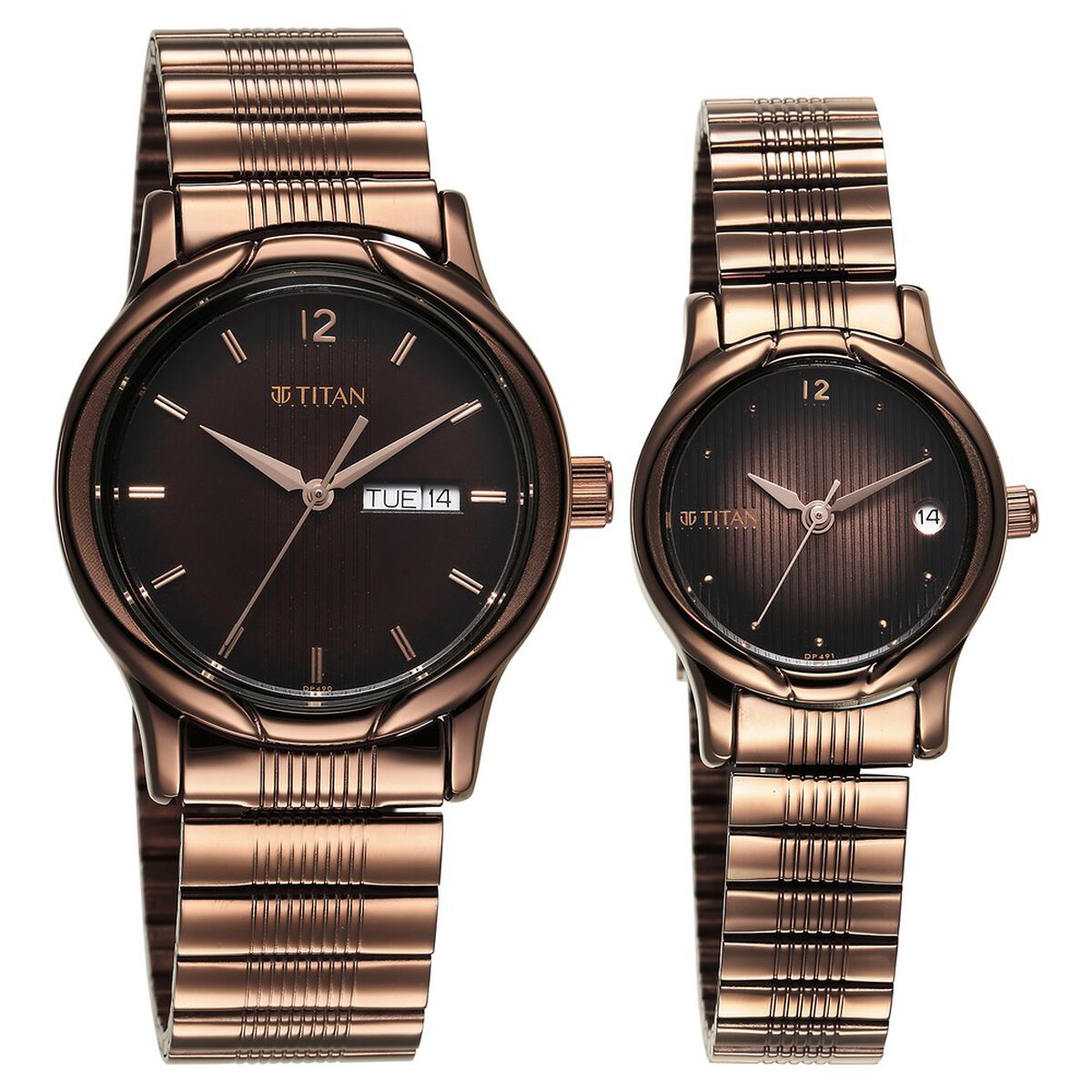 Titan Bandhan Quartz Analog with Date Brown Dial Stainless Steel Strap Watch for Couple 2