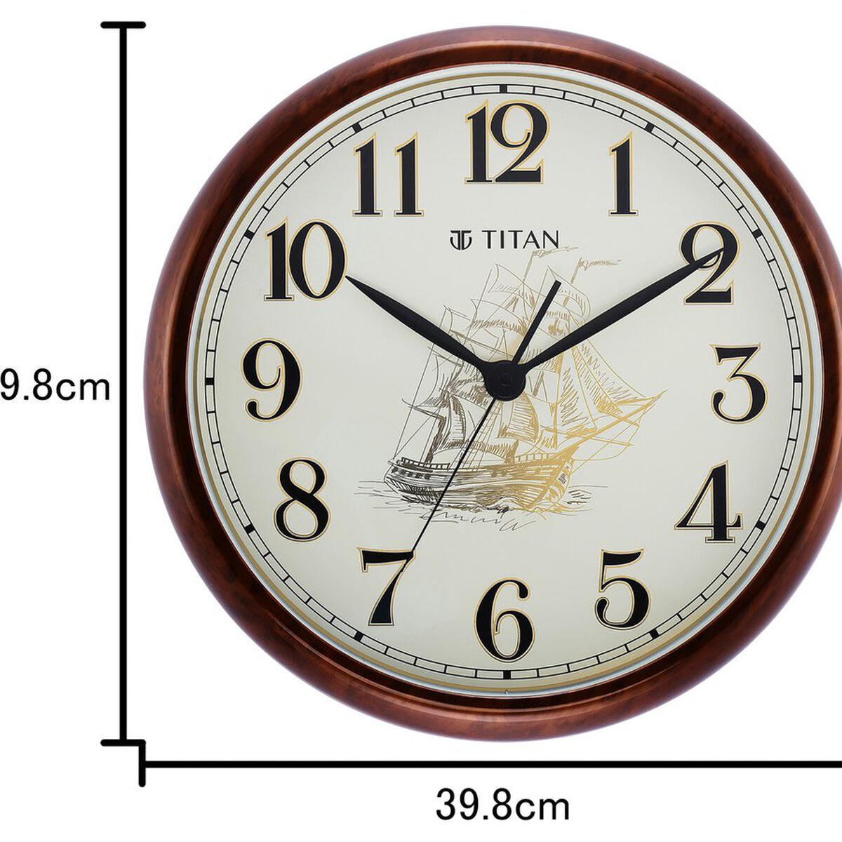 Titan Decorative Dark Brown Wood Finish Clock with Ship Design on Dial and Silent Sweep - 39.8 cm x 39.8 cm (Large) 4