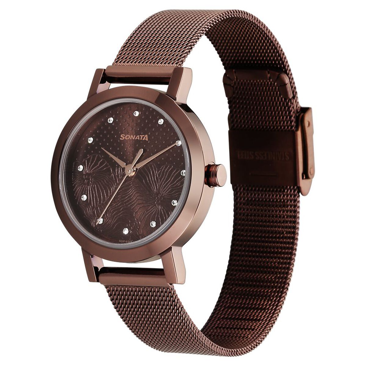 Sonata Quartz Analog Brown Stainless Steel Strap for Women 2