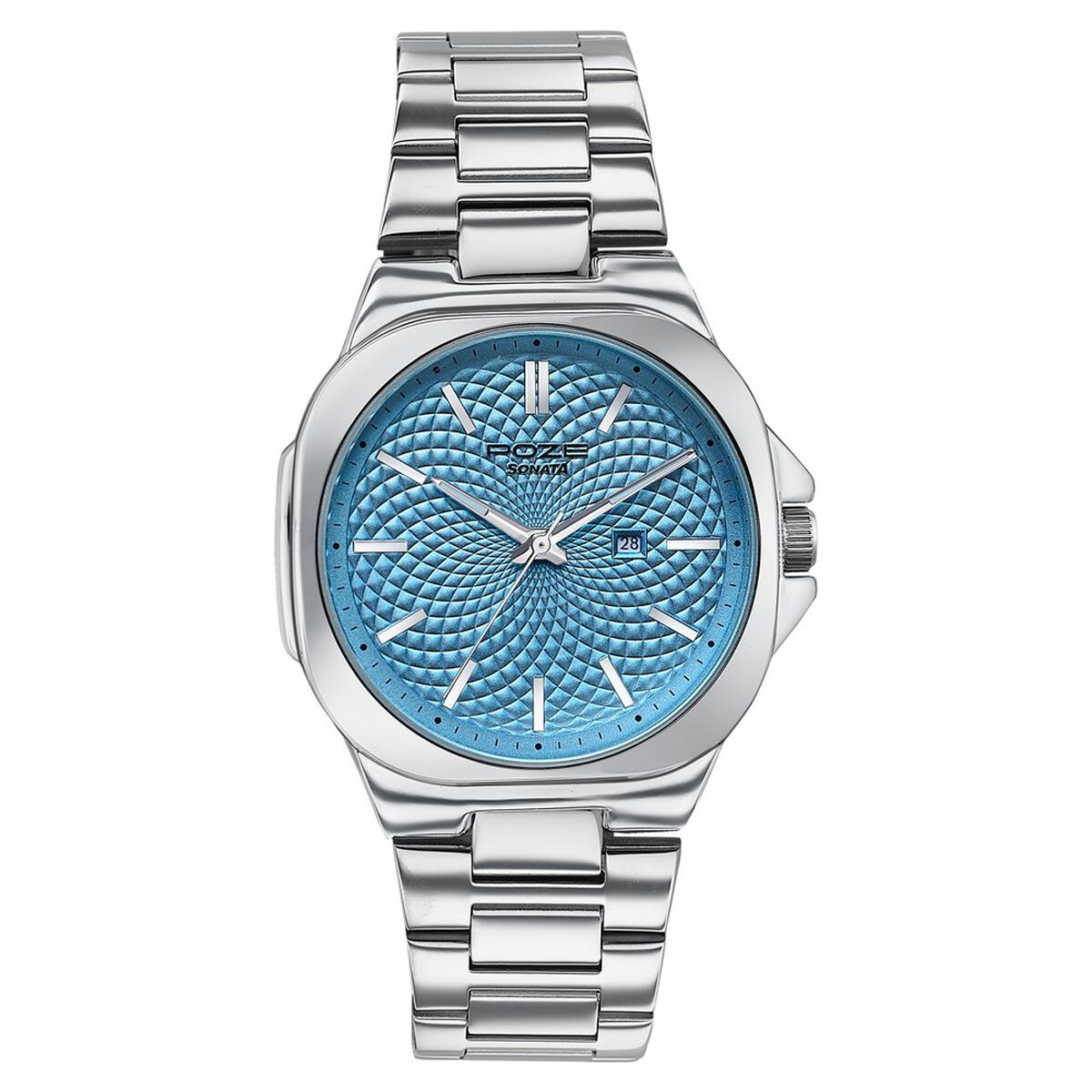 Sonata Poze Quartz Analog Blue Dial Silver Colour Stainless Steel Strap Watch For Men 3
