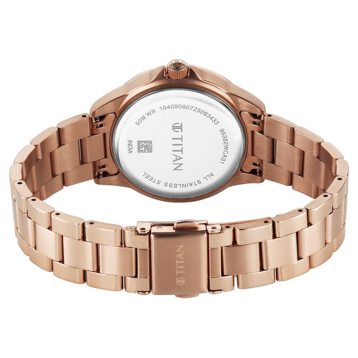 Titan Purple Glamour Quartz Analog Pink Dial Rose Gold Stainless Steel Strap Watch For Women 5
