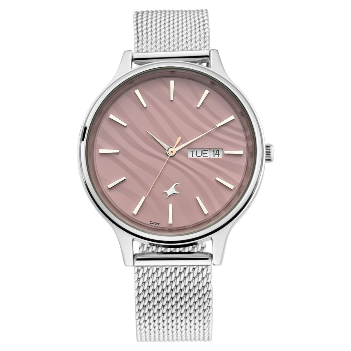 Fastrack Ruffles Quartz Analog with Day and Date Pink Dial Stainless Steel Strap Watch for Girls 3