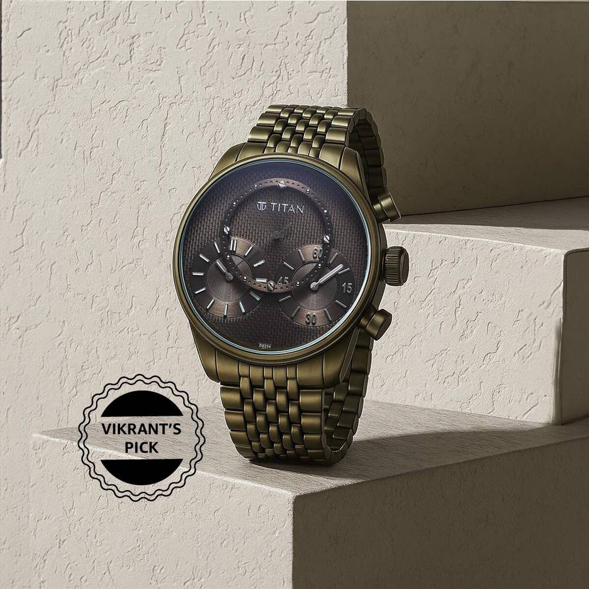 Titan Micromotors Analog with Independent Hour, Minute and 2nd Sub-Dial Olive Dial Stainless Steel Strap Watch for Men 1