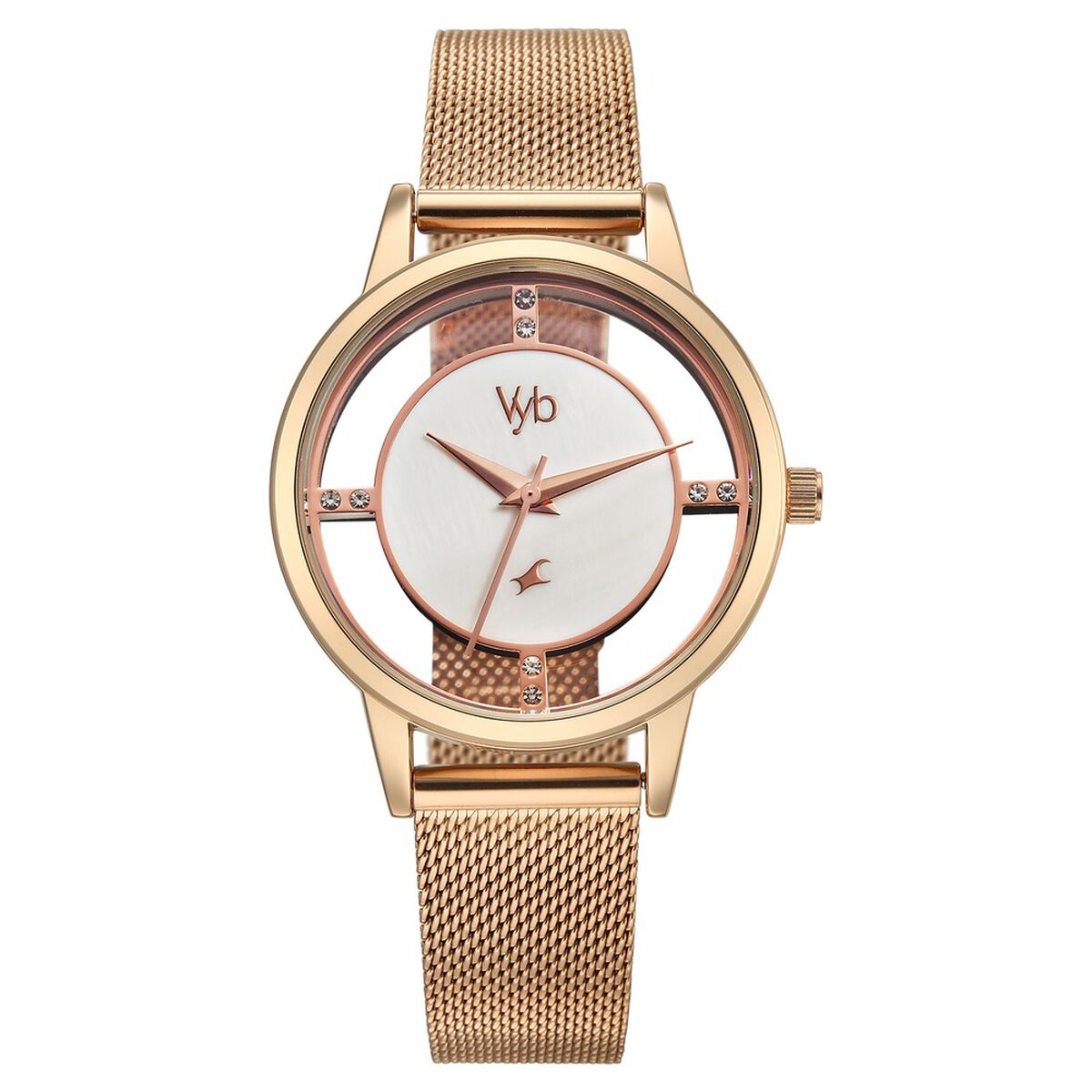 Vyb Runway By Fastrack Quartz Analog White Dial Rose Gold Stainless Steel Strap Watch For Girls 2