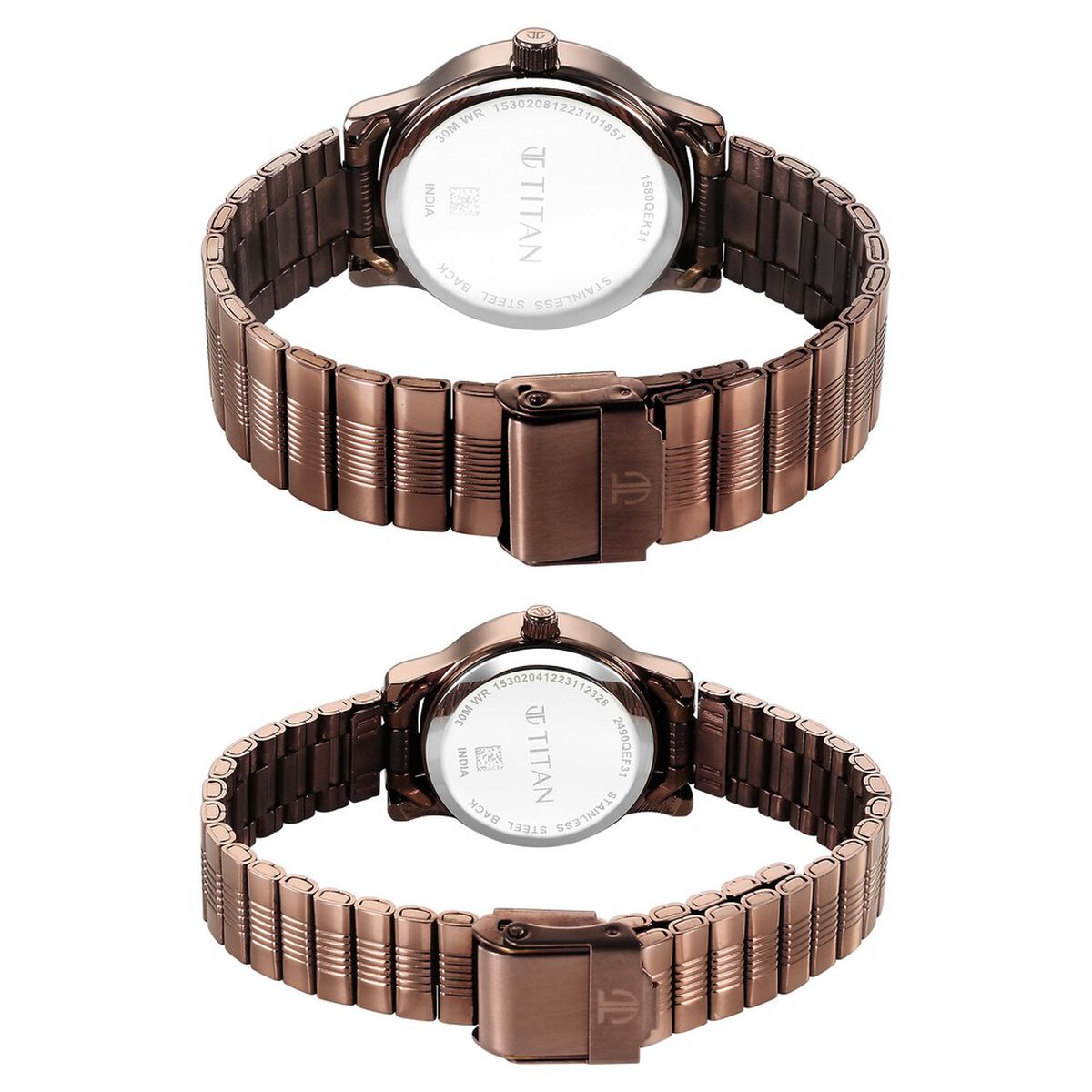 Titan Bandhan Quartz Analog with Date Brown Dial Stainless Steel Strap Watch for Couple 5