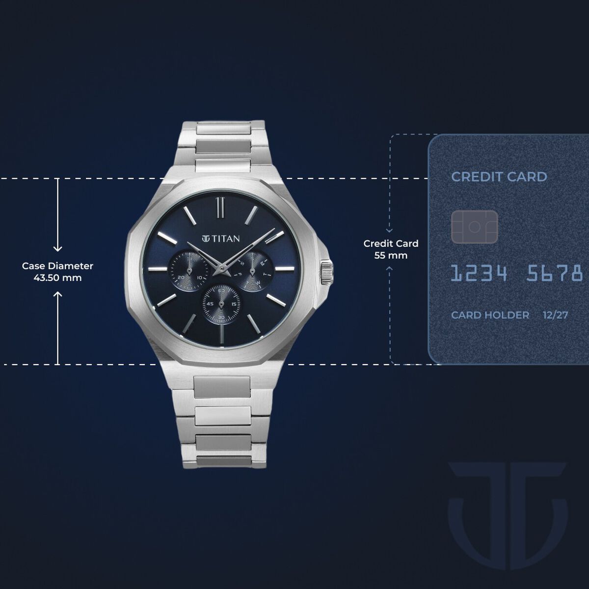 Titan Classic Slim Multifunction Quartz Multifunction Blue Dial Stainless Steel Strap Watch For Men 3