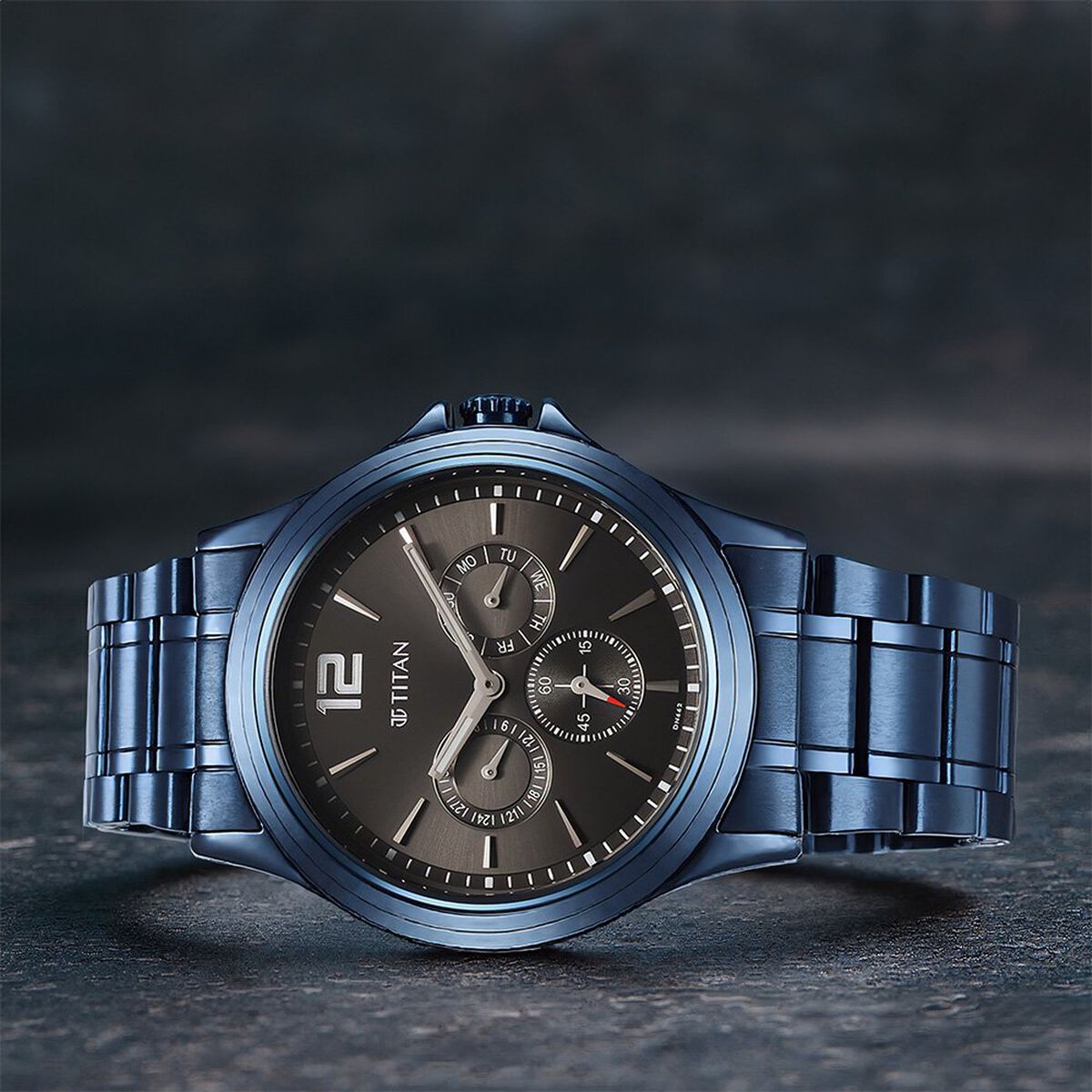 Titan Neo Splash Anthracite Dial Quartz Multifunction Stainless Steel Strap Watch for Men 1