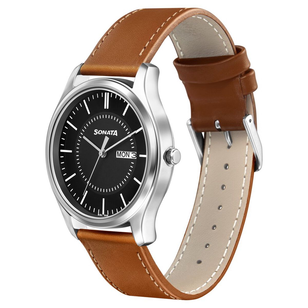Sonata Quartz Analog with Day and Date Black Dial Leather Strap Watch for Men 2