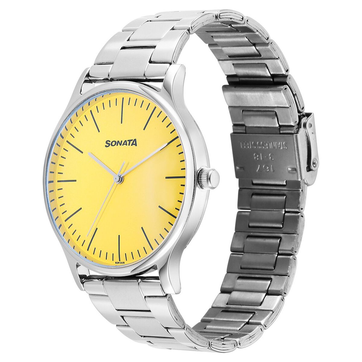 Sonata Aspire Quartz Analog Yellow Dial Stainless Steel Strap Watch For Men 3