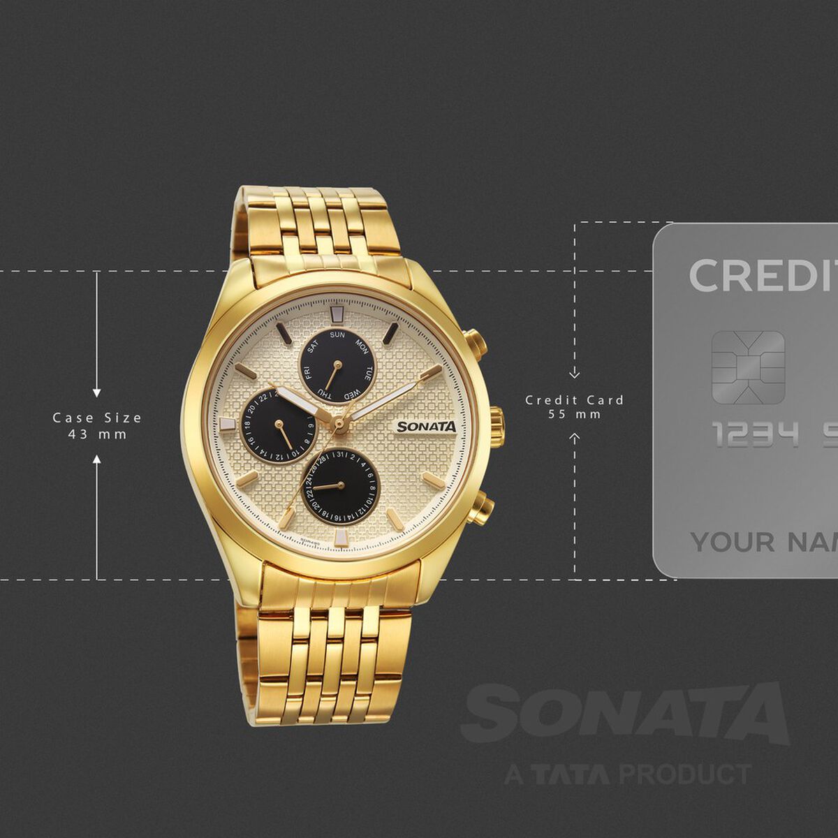 Sonata Magna Quartz Multifunction Champagne Dial Golden Stainless Steel Strap Watch For Men 4