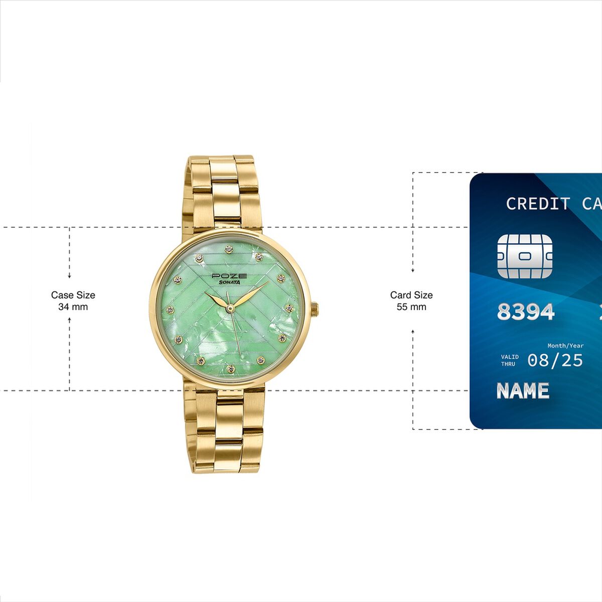 Sonata Poze Quartz Analog Green Dial Golden Colour Stainless Steel Strap Watch For Women 4