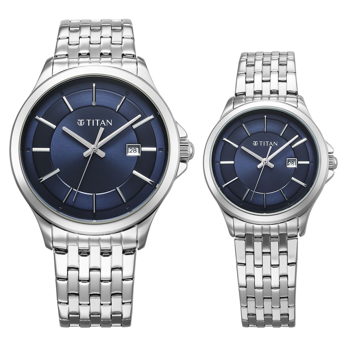 Titan Bandhan Quartz Analog with Date Blue Dial Silver Stainless Steel Strap Watch For Couple 1