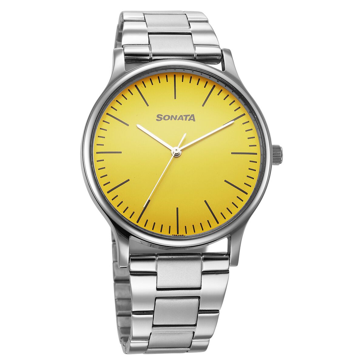 Sonata Aspire Quartz Analog Yellow Dial Stainless Steel Strap Watch For Men 1