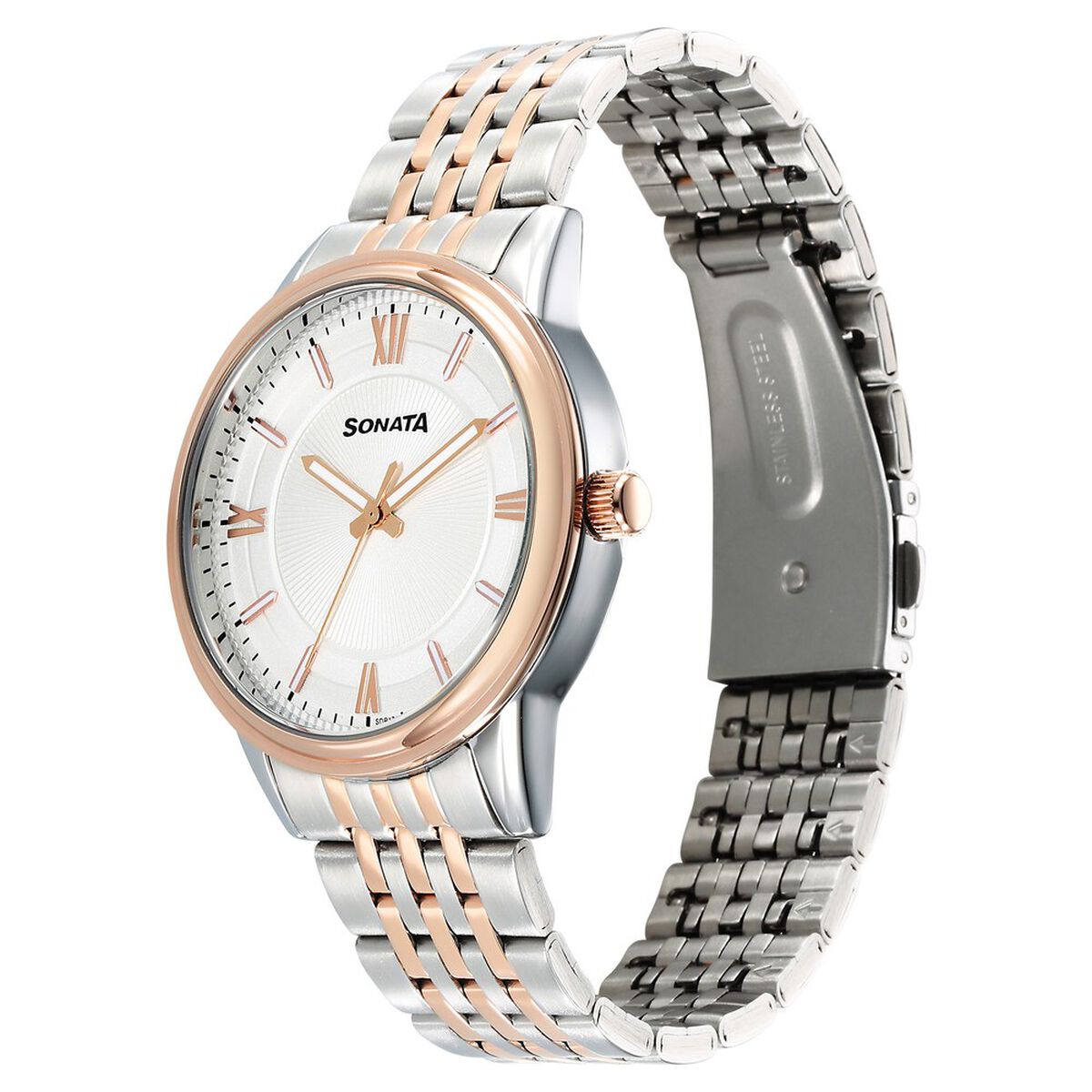 Sonata Wedding Quartz Analog Off White Dial Stainless Steel Strap Watch For Men 3
