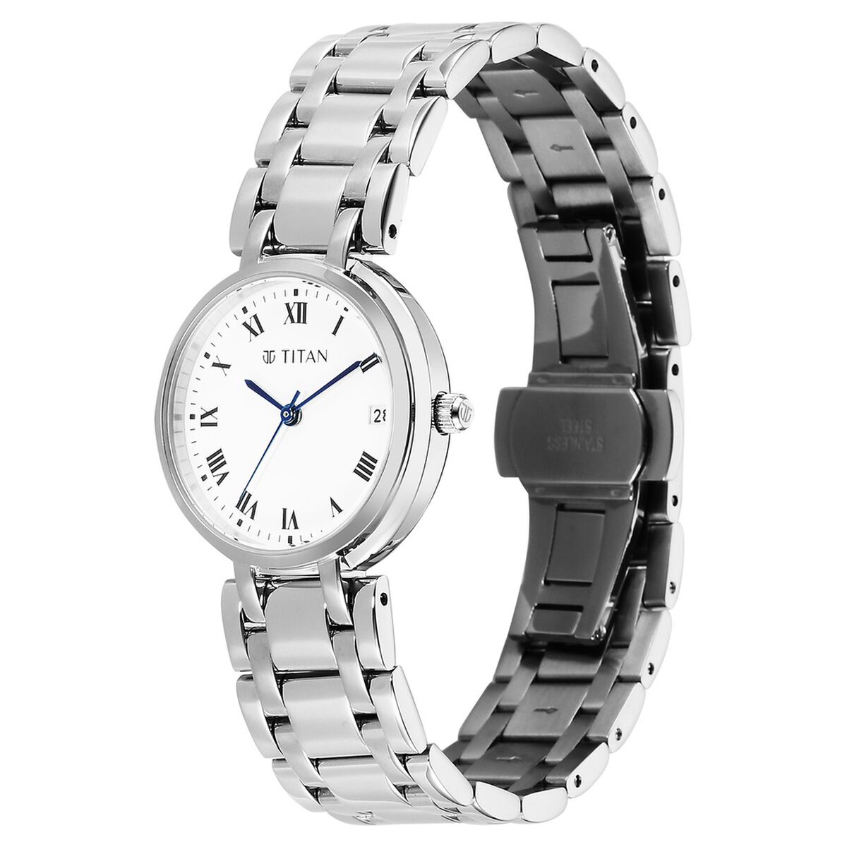 Titan Eminence Workwear Quartz Analog White Dial Silver Metal Strap Watch For Women 3