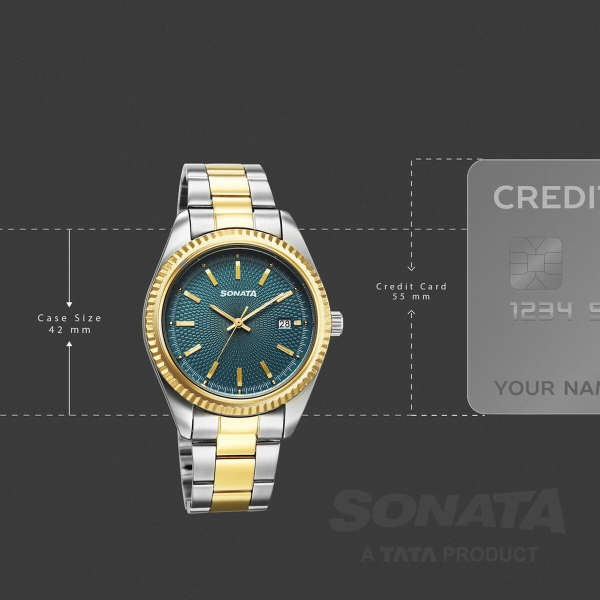 Sonata Festive Quartz Analog with Date Teal Dial Metal Strap Watch For Men 4