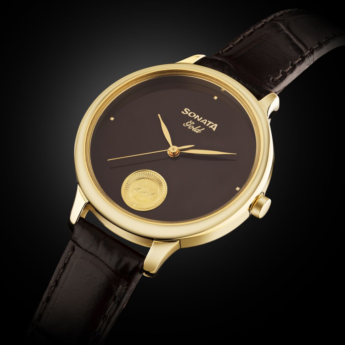 Sonata Gold Quartz Analog Regal Maroon With Gold Coin Dial Brown Leather Strap Watch For Women 2