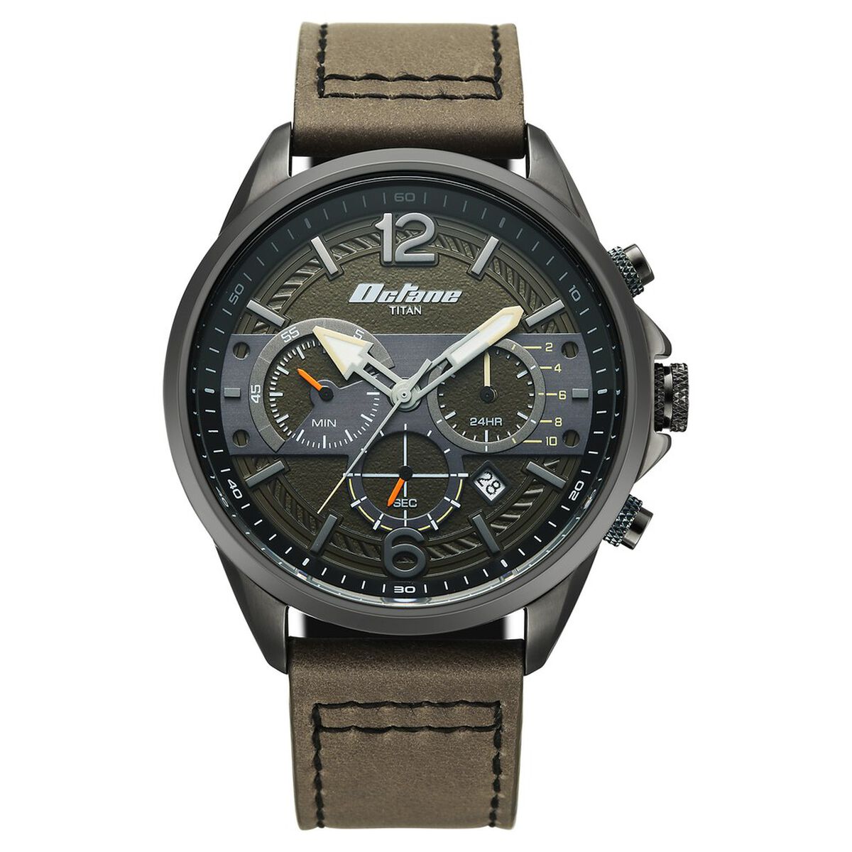 Titan Octane Cred Analog with Green Dial Grey Leather Strap Watch for Men 1
