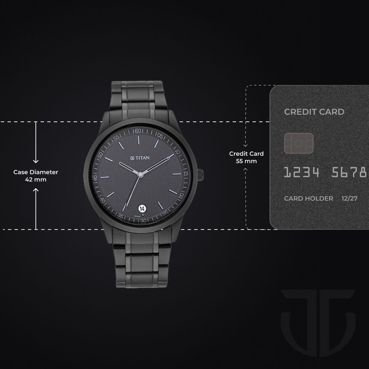 Titan Minimals Quartz Analog with Date Black Dial Black Metal Strap Watch For Men 3