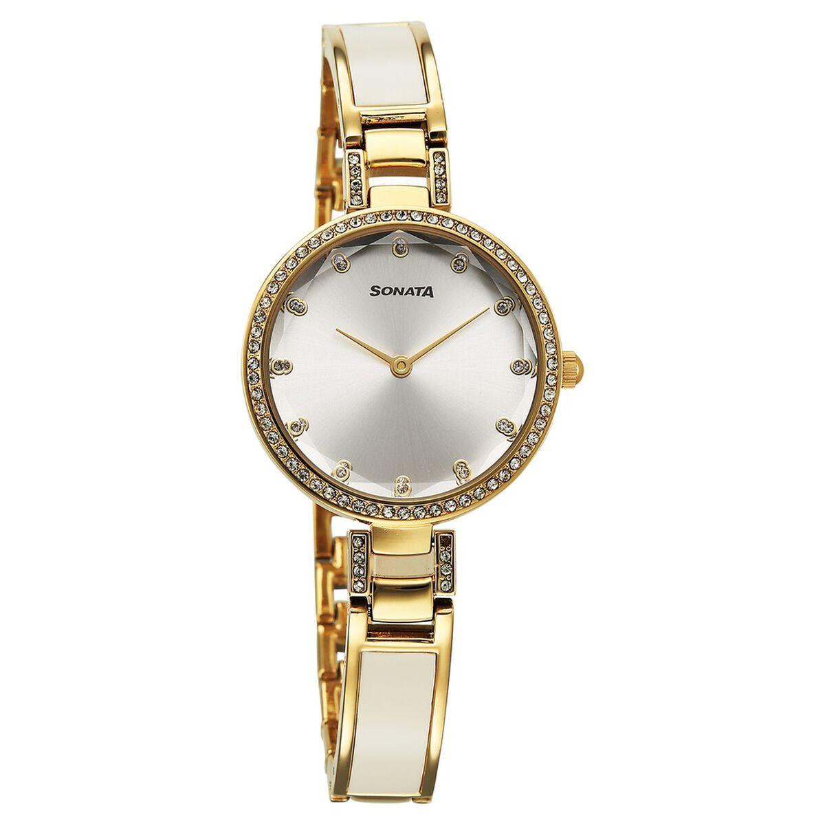 Sonata Aura Quartz Analog Silver Dial Two Toned Stainless Steel Strap Watch For Women 1