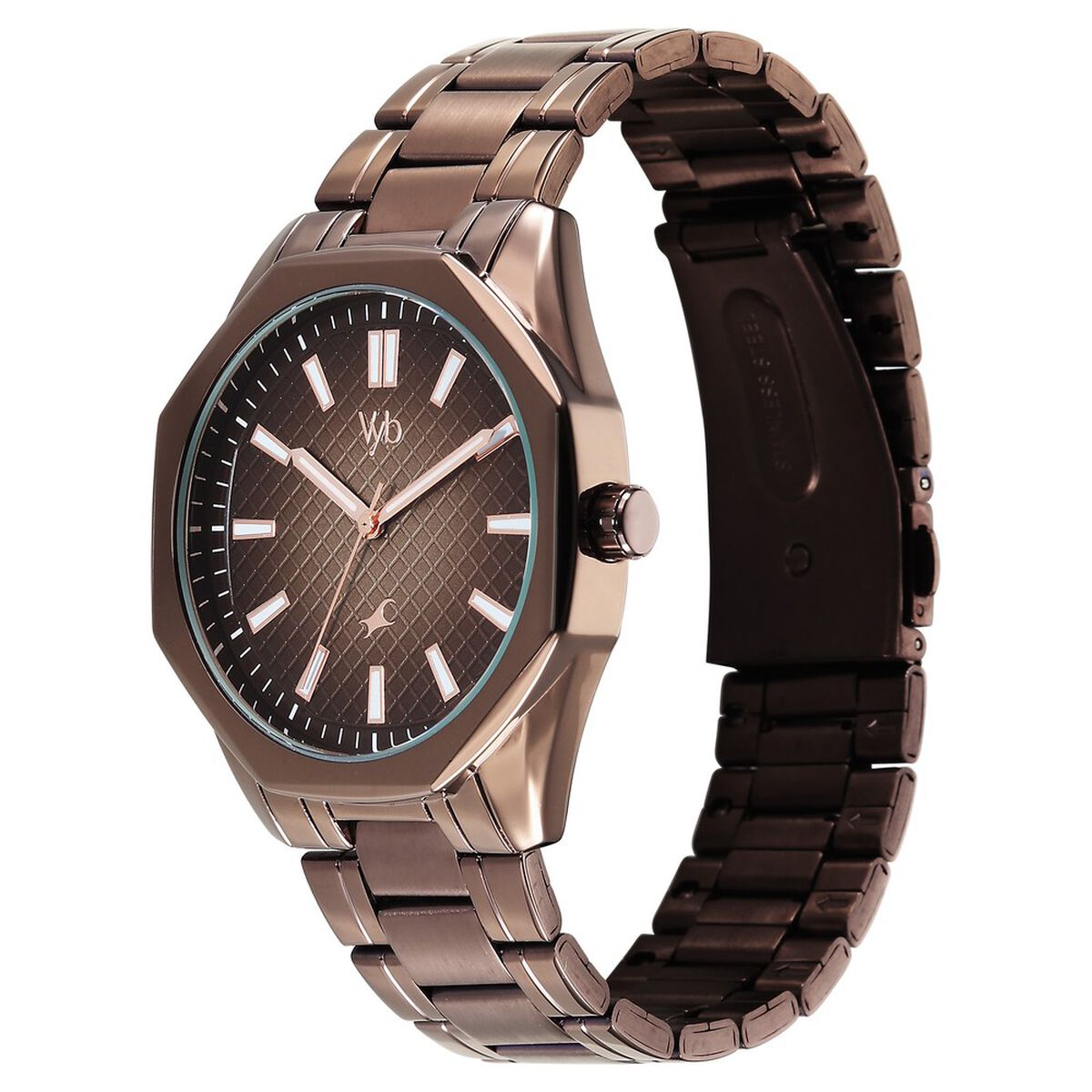 Vyb Quest By Fastrack Quartz Analog Brown Dial Brown Metal Strap Watch For Guys 3